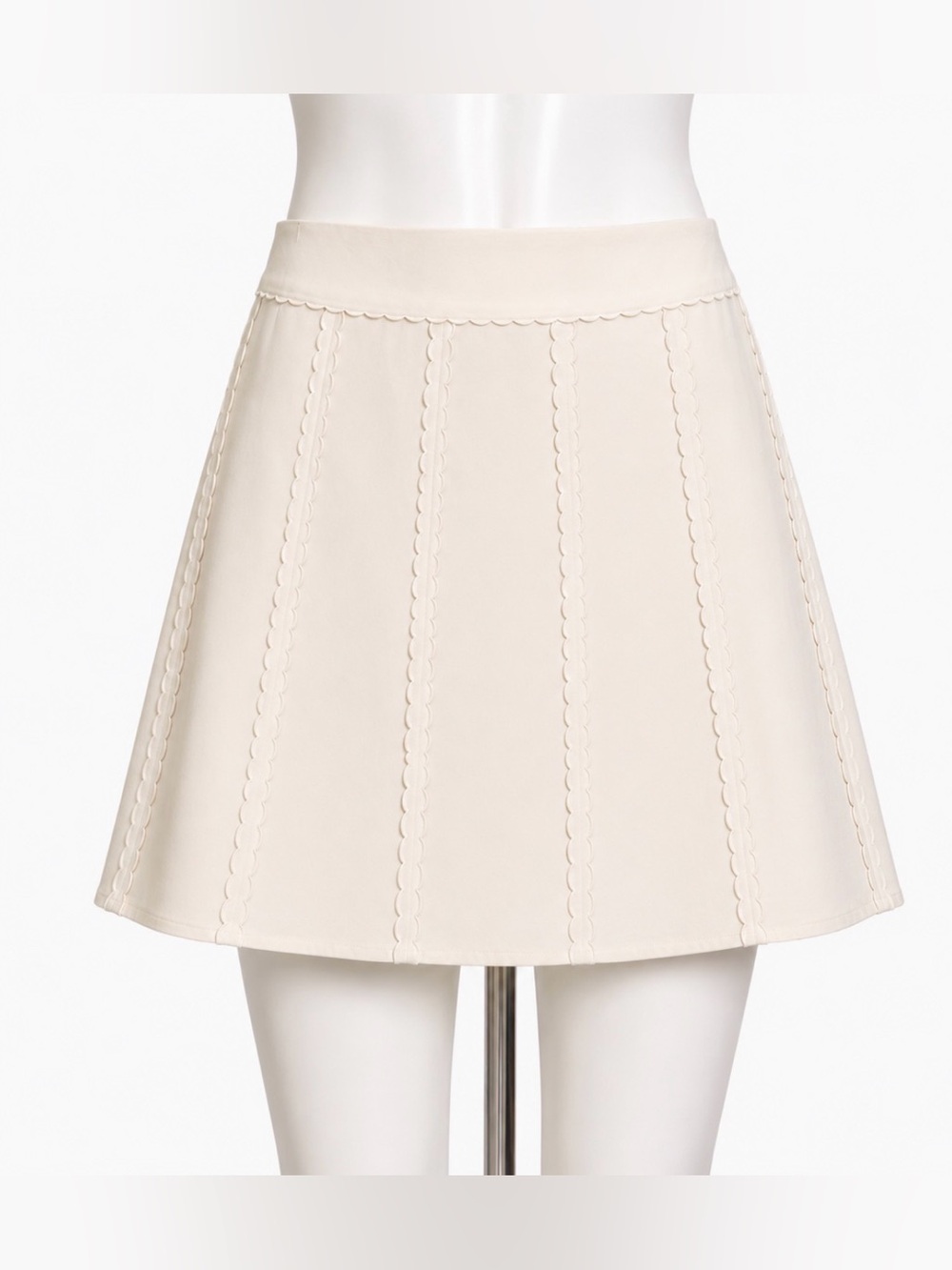 Cato White Linen Blend A-Line Skirt Size 12 Scalloped Trim